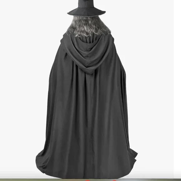 Gandolf Costume Mens Gray Robe Hooded Cloak with Hat Grey Wizard - Picture 2 of 6